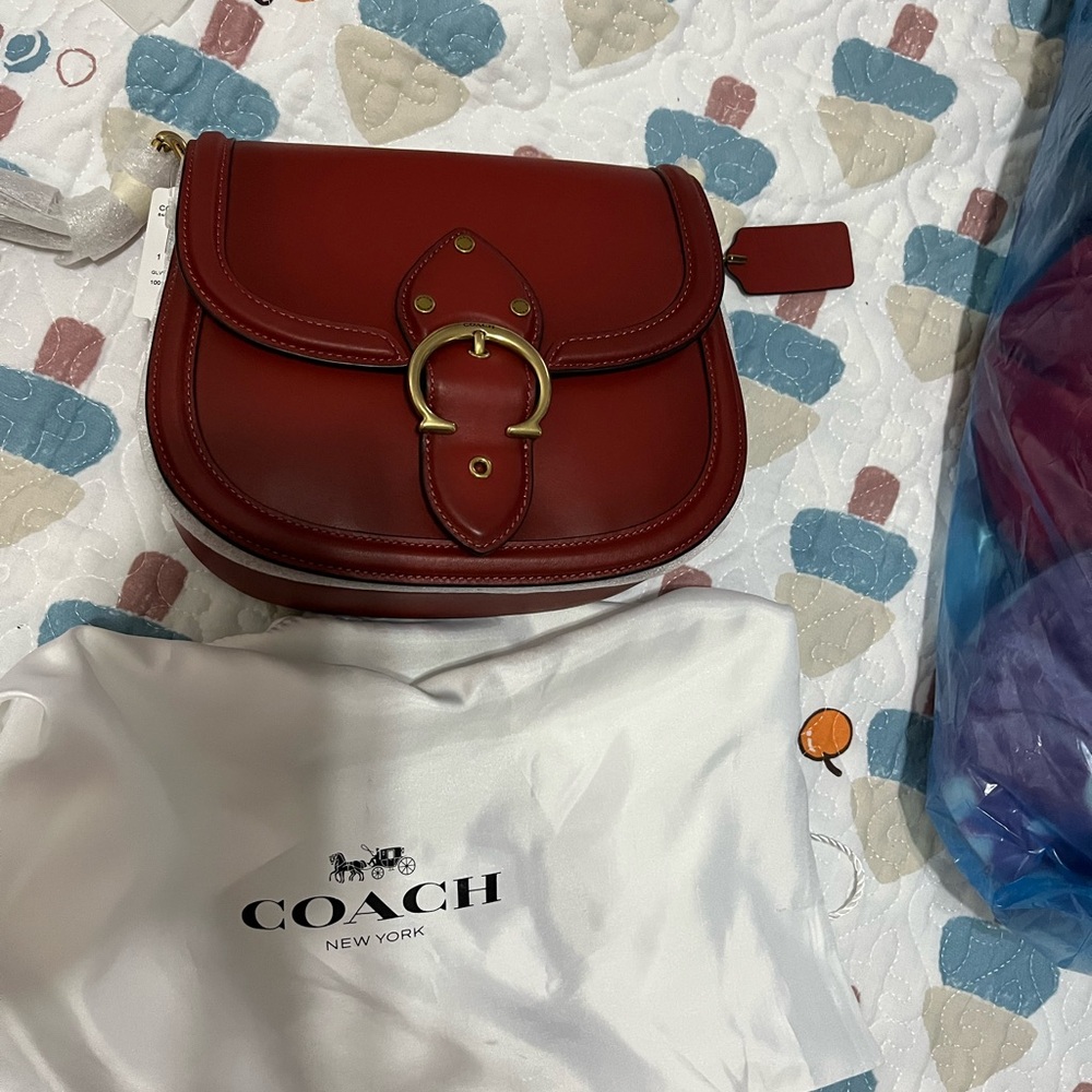 Coach Red Crossbody Bag with Brass Hardware